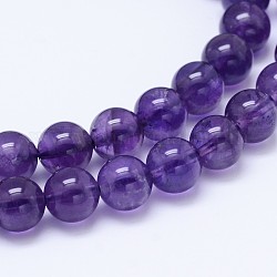 Hebras de perlas redondas de amatista naturales, grado ab +, 12mm, agujero: 1 mm, aproximamente 32 pcs / cadena, 15.5 pulgada