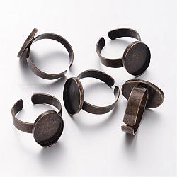 Cuff Brass Ring Components, Pad Ring Base Findings, Nickel Free, Adjustable, Antique Bronze, Tray: 18x13mm, 18mm