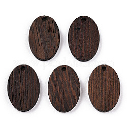 Pendenti in legno wengè naturale, undyed, marrone noce di cocco, ovale, 23x15.5x3.5mm, Foro: 2 mm