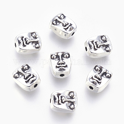 Tibetischen Stil Legierung menschliches Gesicht Perlen, Cadmiumfrei und Nickel frei und Bleifrei, Antik Silber Farbe, 12x10x7 mm, Bohrung: 2 mm