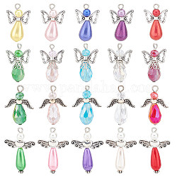 SUNNYCLUE 1 Box 60Pcs Angel Charms Angel Beads Beading Guardian Angel Charm Beaded Wings Faceted Glass Charms for Jewelry Making Charm Party Favor Gift DIY Necklace Earring Keychain Craft Mixed Color