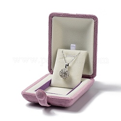 Rechteck Samt Halskette Boxen, Geschenketui für Halskette mit Schmuckanhänger und eisernem Druckknopf, Flamingo, 9.15x7.55x3.6 cm