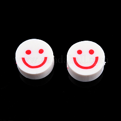 Manuell Polymer Ton Perlen, flach rund mit lächelndem Gesicht, Purpur, 9~10x4 mm, Bohrung: 1.2~1.6 mm
