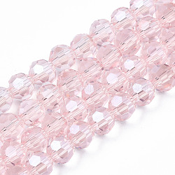 Fili di perle di vetro placcato, lustro di perla placcato, sfaccettato (32 sfaccettatura), tondo, roso, 4mm