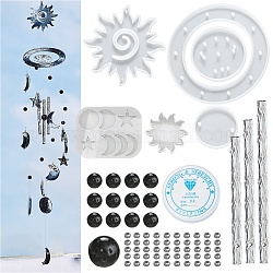 DIY Sun & Moon & Star Wind Chime Making Kits, Including Silicone Molds, Aluminum Tube, Acrylic Beads and Crystal Thread, White, 74pcs/set