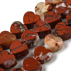 Los abalorios rojos jaspe hebras naturales, corazón, 6x6.5x3mm, agujero: 1 mm, aproximamente 70 pcs / cadena, 15.24'' (38.7 cm)