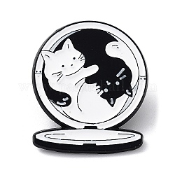 Cartoon Style Couple Cat Enamel Pins, Black Alloy Badge for Men Women, White, 30x26x1.5mm