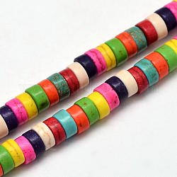 Flache runde/scheibenförmige synthetische türkisfarbene Heishi-Perlenstränge, gefärbt, Mischfarbe, 6x3 mm, Bohrung: 1 mm, ca. 142 Stk. / Strang, 15.7 Zoll