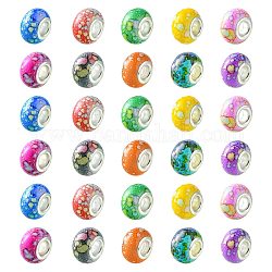 100Pcs 10 Colors Opaque Resin European Beads, Imitation Crystal, Two-Tone Large Hole Beads, with Silver Tone Brass Double Cores, Rondelle, Mixed Color, 14x9.5mm, Hole: 5mm, 10pcs/color