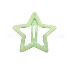 Hair Accessories Iron Snap Hair Clips, with Enamel and Glitter Powder, Star, Green Yellow, 30x30mm