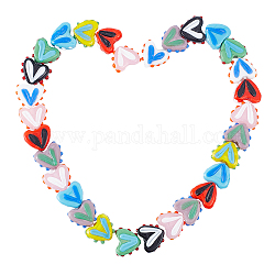 CHGCRAFT 1 Strand Heart Handmade Lampwork Beads Strands, Colorful, 14~14.5x16.5~17x6.5~7mm, Hole: 1.5mm, about 30pcs/strand, 14.96~15.16 inch(38~38.5cm)