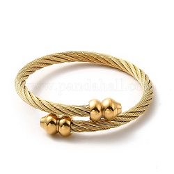 Placcatura ionica (ip) 304 bracciale rigido aperto con corda intrecciata in acciaio inossidabile, braccialetto di coppia per le donne, oro, diametro interno: 2 pollice (5.1 cm)