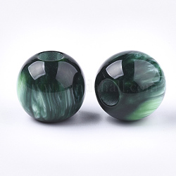 Perles en résine, pierre d'imitation, Perles avec un grand trou   , ronde, vert foncé, 26x24.5mm, Trou: 8.5mm