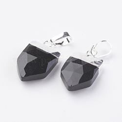 Naturale agata nera pendenti, con accessori di ottone, sfaccettato, freccia, colore argento placcato, 17x10x4.5mm, Foro: 4x6 mm