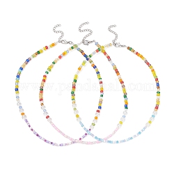 3Pcs 3 Color Natural Quartz Crystal & Glass Seed Beaded Necklaces Set, Mixed Color, 14.76 inch(37.5cm), 1Pc/color