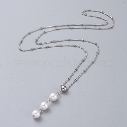 Collane del pendente, con 304 catenelle / catenelle / catenelle in acciaio inossidabile intrecciate e perle tonde di plastica imitazione perla, colore acciaio inossidabile, 23.62 pollice (60 cm)