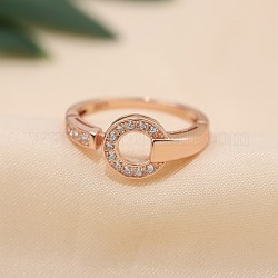 925 Sterling Silver Finger Rings, with Cubic Zirconia for Women, Round Ring, Clear, Rose Gold, US Size 8(18.1mm)