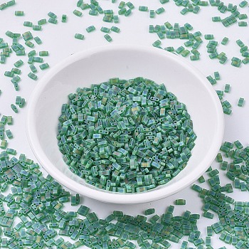 Perles miyuki demi-tila, Perles de rocaille japonais, 2 trou, (htl146fr) mat transparent vert ab, 5x2.3x1.9mm, Trou: 0.8mm, environ 250 pcs/10 g