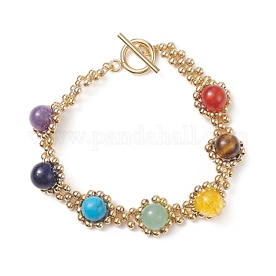 Bracciale 7 Chakra Con Pietre Naturali 8 Mm: Ametista, Lapislazzuli, Occhio Di Tigre, Agata Rossa, 19.5 Cm
