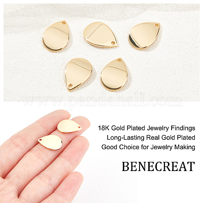 BENECREAT 20pcs 18K Gold Plated Teardrop Pendants Metal Chrams Long Lasting Pendant for DIY Jewelry Making Findings Brass Teardrop