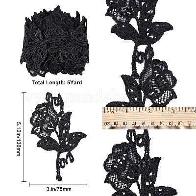 black floral lace applique sew on black cotton flower lace motif