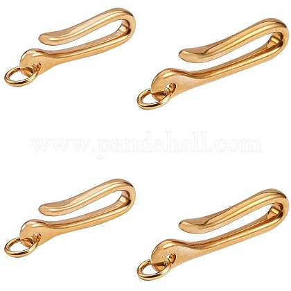 PH PandaHall 4pcs 2 Sizes Brass Solid U Shape Hook Car Loop Pocket Clip with Ring Keyring Belt Hook Key Buckle Keychain for Men Wallet Chain Accessory Golden KK-PH0001-21-1