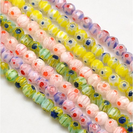Faceted Round Millefiori Glass Beads Strands LK-P004-M-1