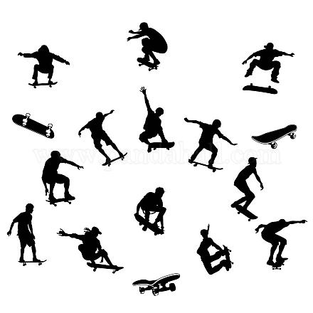 Superdant 16 個スケートボードジュニアステッカースケートボードシルエット壁デカールステッカー黒スポーティなジュニア壁ステッカー diy ビニールの装飾スケートボードクラブスケートボード店の装飾 DIY-WH0377-084-1