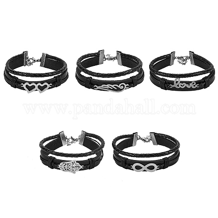 5pcs 5 styles de bracelets multibrins en cuir rétro BJEW-SZ0001-26-1