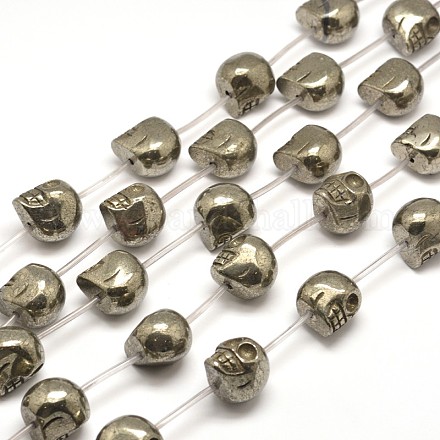 Crâne perles de pyrite naturelle brins G-I125-52-10x8mm-1