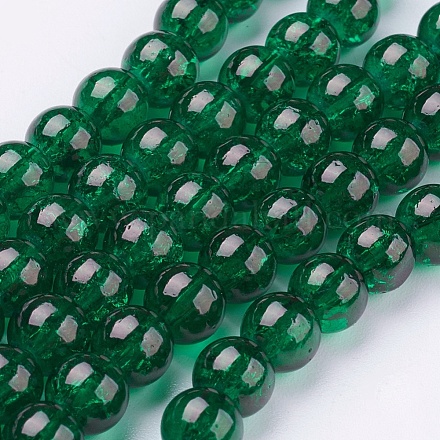 Fili di perline rotonde in vetro craquelé trasparente verde scuro a 1 filo X-CCG-Q001-6mm-17-1