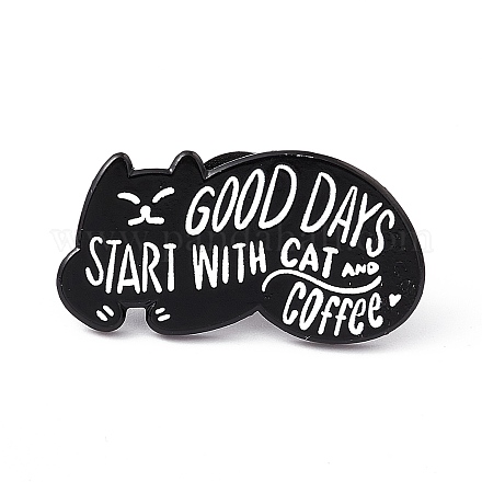 Les bons jours commencent avec une broche en émail chat et café JEWB-A005-22-02-1