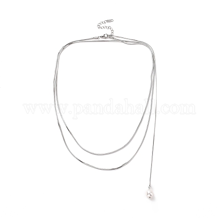 304 collier chaîne serpent rond en acier inoxydable avec breloque pompon perle acrylique pour femme NJEW-P271-07P-1