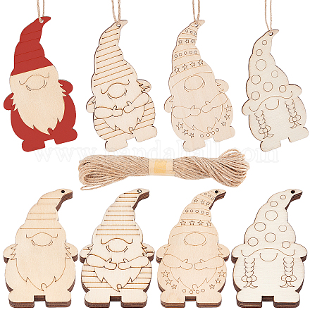 GORGECRAFT 20 Pieces Christmas Wooden Gnome Hanging Ornaments Cutouts Slices Elf Wooden Decoration Santa Claus Wooden Ornaments Set for DIY Craft Making Painting DIY-GF0005-63-1