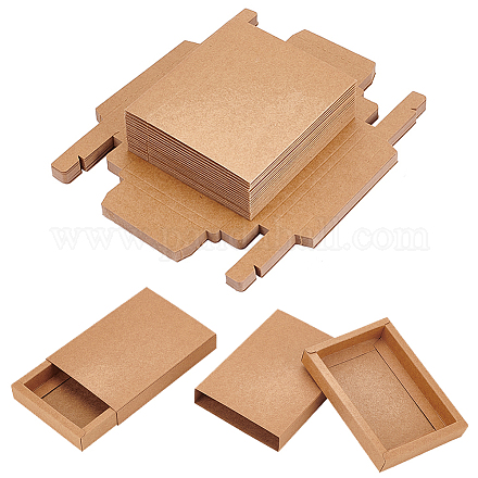 クラフト紙収納ギフト引き出しボックス  ウェディングパーティー用品用のギフト包装ケース  バリーウッド  長方形  13.7x9.9x2.3cm CON-WH0095-56B-1