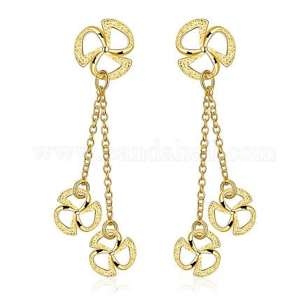 Real 18K Gold Plated Flower Brass Tassels Earrings EJEW-BB10645-G-1