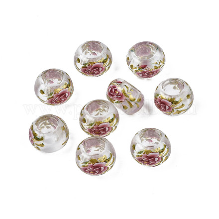 Perline di rondelle in acrilico trasparente con stampa floreale TACR-S160-01-D03-1