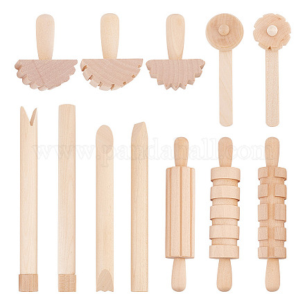 Conjuntos de herramientas de modelado de arcilla de madera DIY-WH0195-04-1