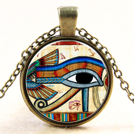 Oeil égyptien de ra / re modèle plat rond pendentif en verre NJEW-N0051-046M-01-1