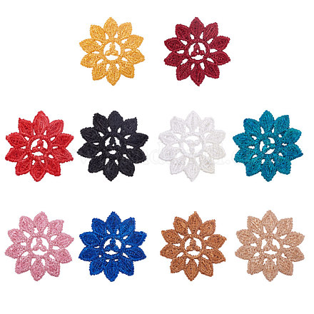 ポリコットン（ポリエステル綿）編みペンダント装飾  花  ミックスカラー  30~32x27~31x1~1.5mm FIND-Q078-07-1