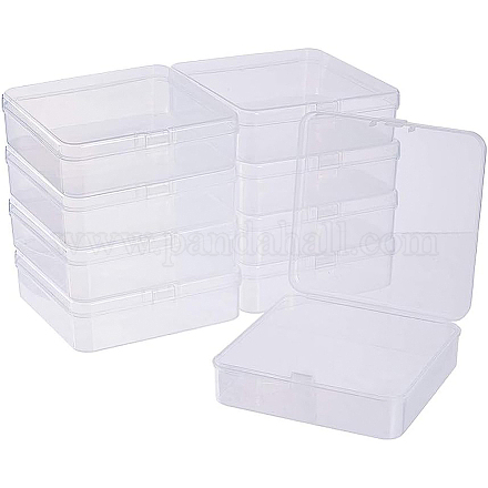 BENECREAT 10 Pack 3.74x3.74x1.18 Square Clear Plastic Bead Storage Containers Box Case with lid for Crafts CON-BC0005-12-1