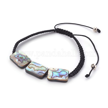 Bracelets de perles tressées en coquillage d'ormeau naturel/paua BJEW-JB03994-1