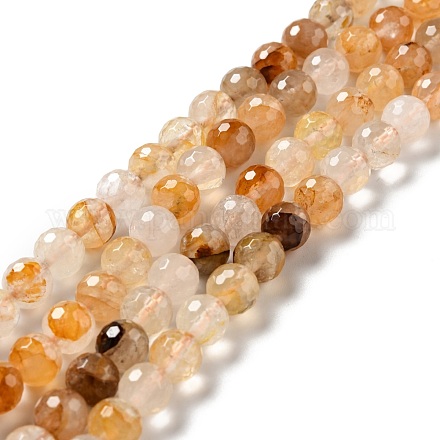 Quartz hématoïde jaune naturel/fils de perles de quartz guérisseur doré G-E571-34B-1