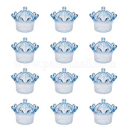 Superfindings corona blu scatola di caramelle con coperchio scatola di favore di plastica per baby shower contenitore di cioccolato trasparente scatola di immagazzinaggio rotonda 12 set per la casa matrimonio natale decorazione festa di compleanno AJEW-WH0033-08A-1