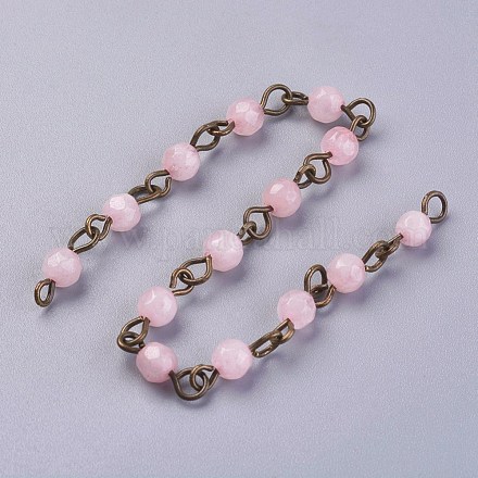 Cadenas hechas a mano de cuentas naturales de cuarzo rosa AJEW-JB00455-03-1