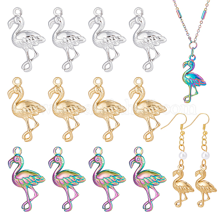 CHGCRAFT 24Pcs 3Colors Flamingo Charms Ostrich Pendants 304 Stainless Steel Pendants for Jewelry Making and DIY Craft Accessories STAS-CA0001-63-1