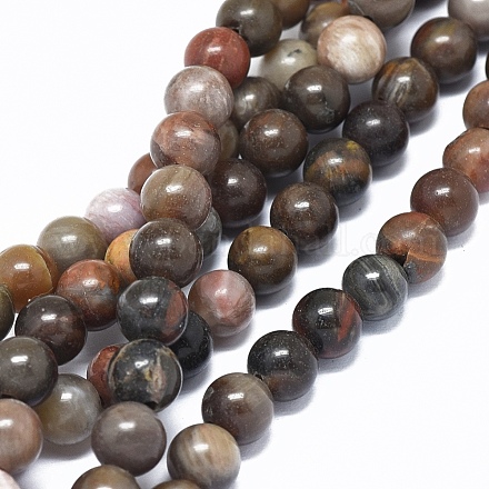 Chapelets de perles en bois pétrifié naturel G-L476-04-1