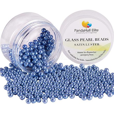 Pandahall elite около 400 шт. 6 мм крошечные сатиновые блестящие стеклянные жемчужные бусины круглые свободные дистанционные бусины для изготовления ювелирных изделий васильковый синий HY-PH0001-6mm-015-1