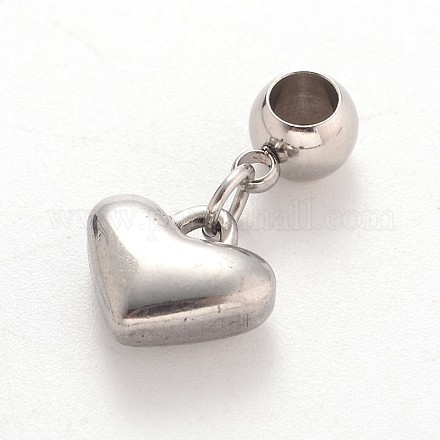 Encantos colgantes de agujero grande europeo de acero inoxidable corazón 304 PALLOY-JF00100-04-1