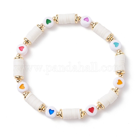 Bracelet extensible perles heishi motif coeur pour femme BJEW-JB07216-1